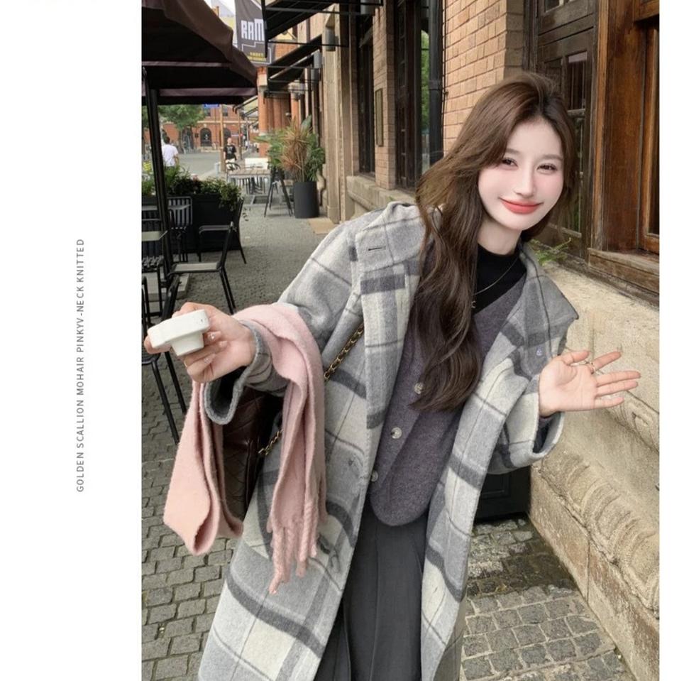 체크 롱코트 여자 데일리 출근룩 롱코트