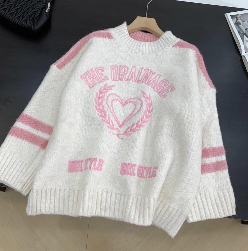 하트 무늬 아이보리 니트 66-77/새상품