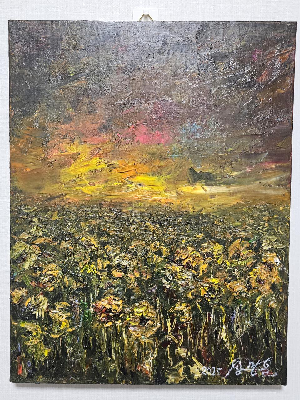 (원화) 6호 캔버스 유화그림 해바라기꽃 풍경 서양화