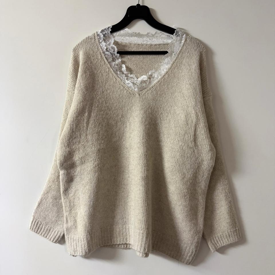 새상품 여자 레이스 브이넥 니트