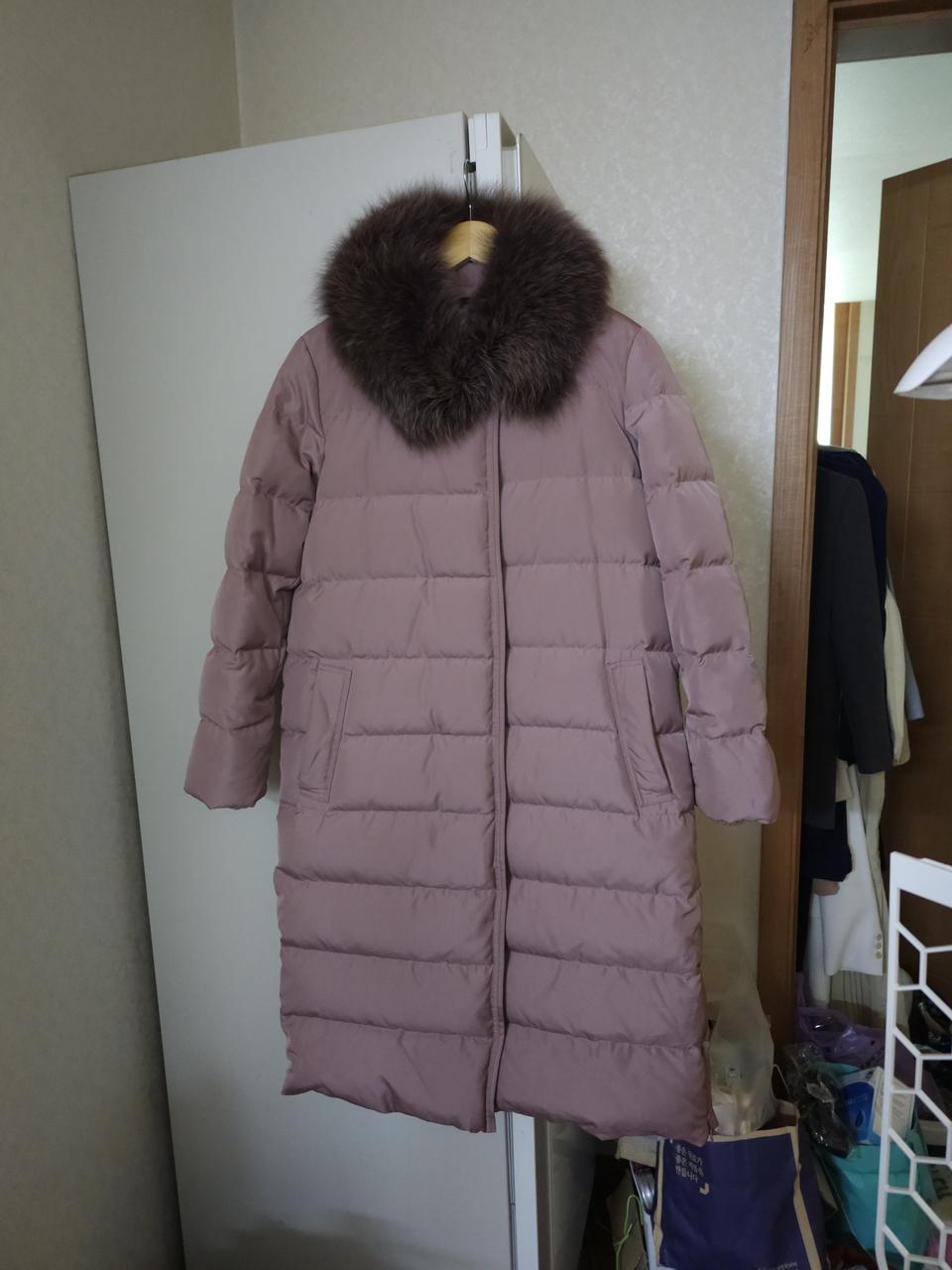 제뉴 폭스퍼 구스다운 롱패딩 핑크