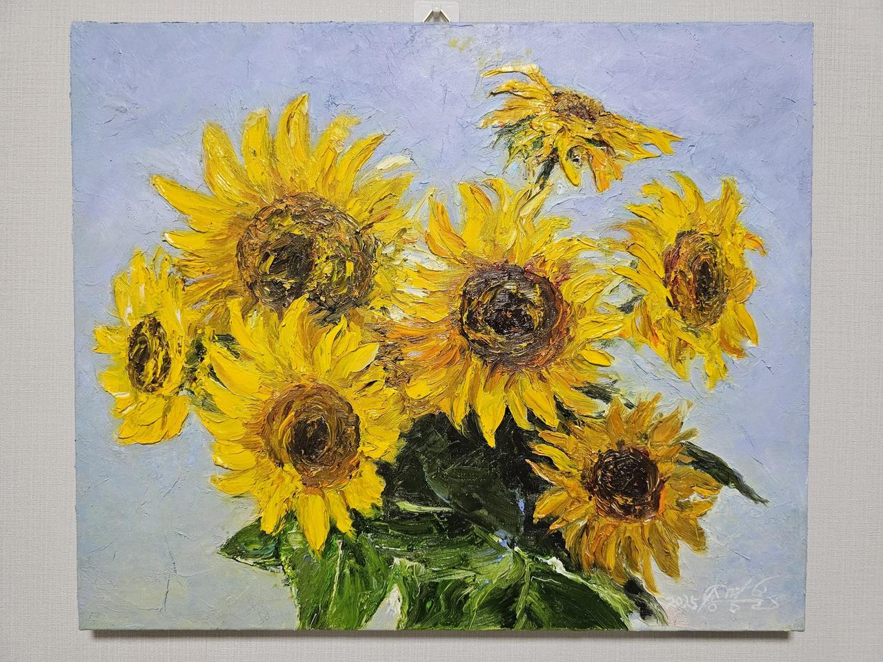 (원화) 8호 캔버스 해바라기꽃 유화그림 서양화