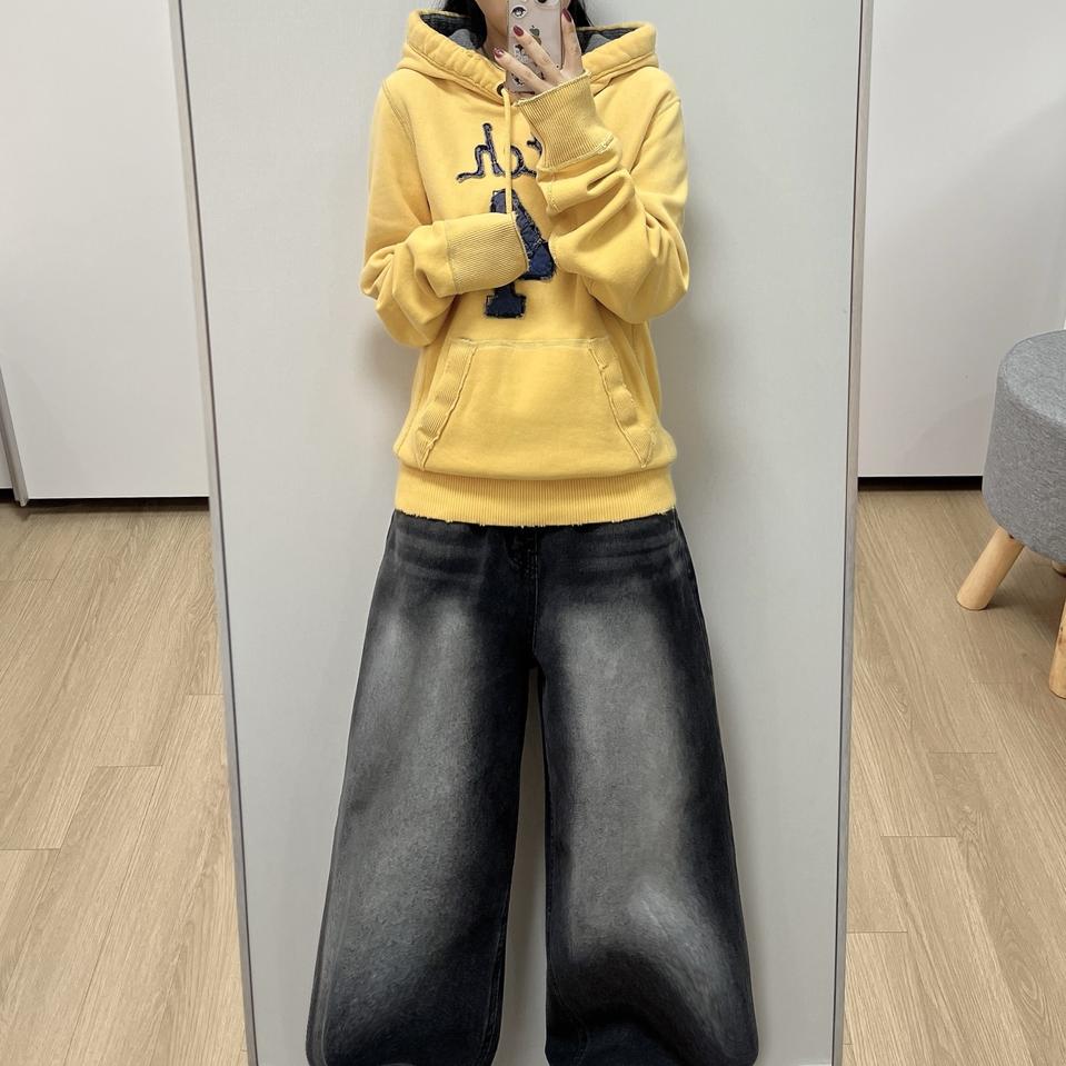 아베크롬비 자수로고 옐로우 후드티