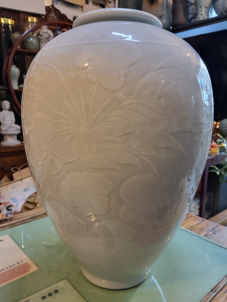 대형백자음각운룡문 도자기