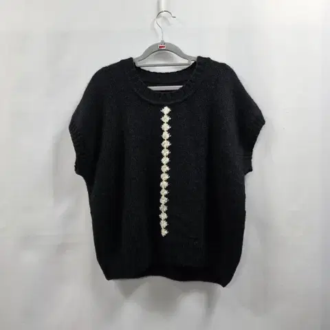 0144 핸드메이드 니트 베스트 조끼 블랙 아이보리