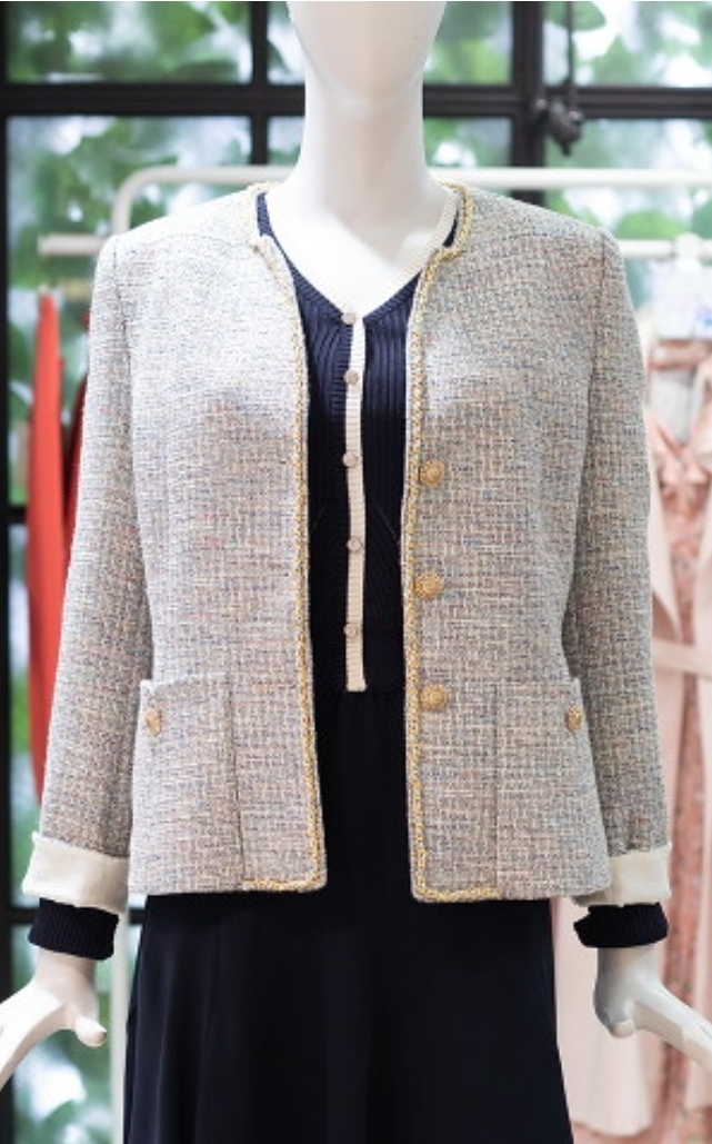 듀엘 컬러펄사 글리터 트위스트장식 트위드 자켓 55사이즈 파스텔핑크