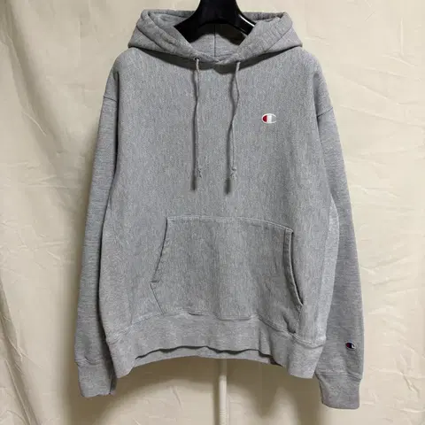 챔피온 리버스위브 기모 로고 후드티 / 그레이, L