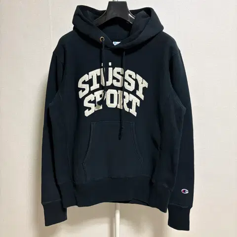 챔피온 X 스투시 리버스위브 후드티 / 블랙, S