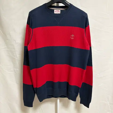 브룩스브라더스 라운드 보더 럭비니트 / 레드-네이비, M