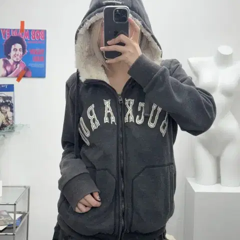 버커루 자수 로고 그레이 퍼 후드 집업 L