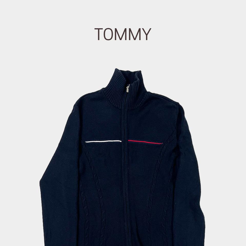 타미힐피거 로고 꽈배기 니트집업 BD023