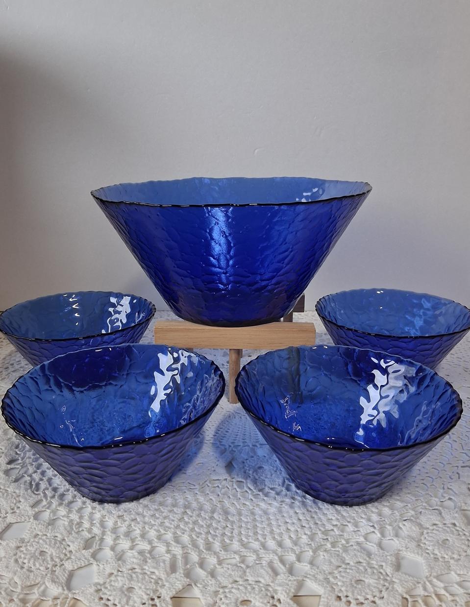 빈티지 프랑스 코발트 블루 유리볼 세트