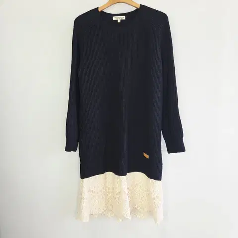 써스데이아일랜드 니트 레이스 원피스 네이비 울 블렌드