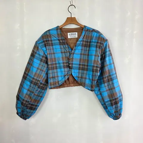 [GABIZON] 가비존 블루 체크 크롭 패딩 자켓 여성 F 숏 패딩