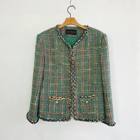 [EITHER] 이더 멀티컬러 트위드 노카라 자켓 여성 M