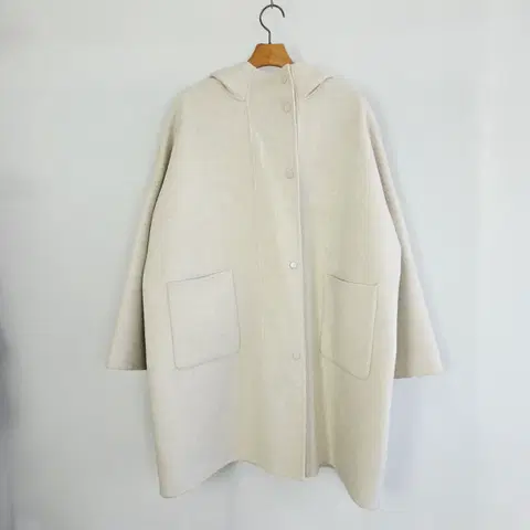 리가든 제평 울 후드 코트 아이보리 루즈핏 여성 핸드메이드