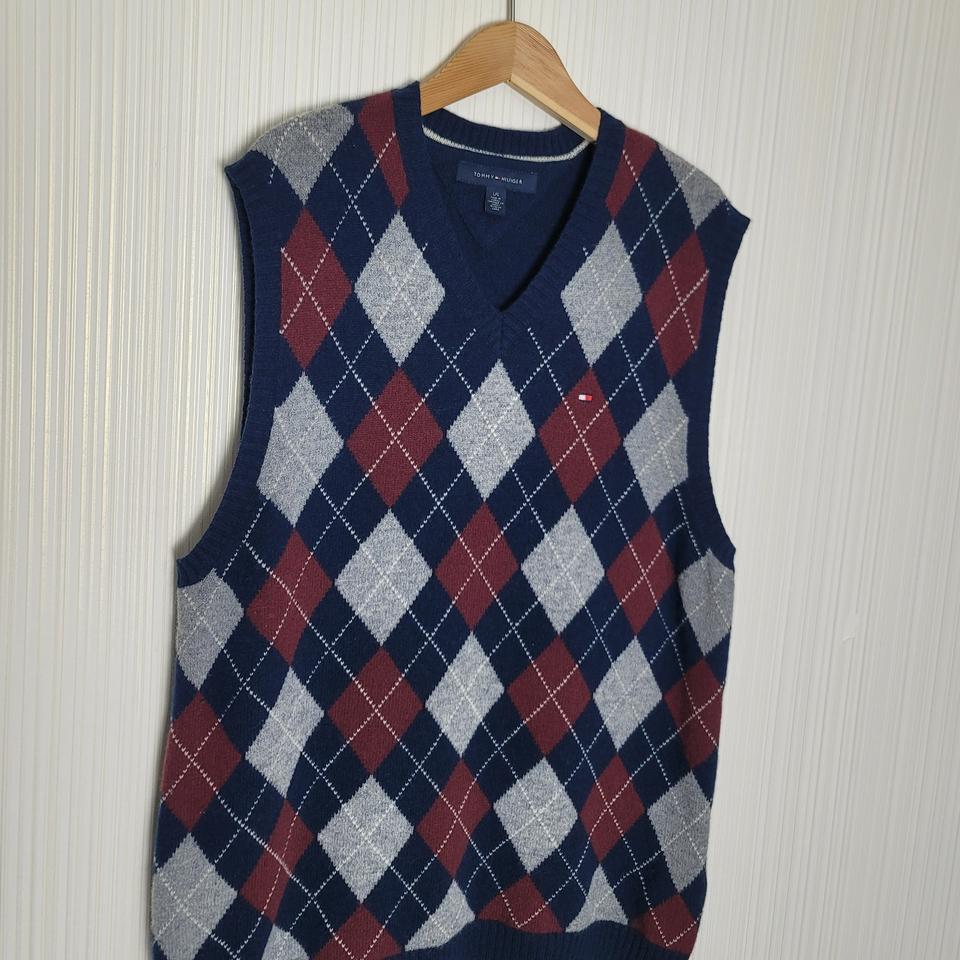 105_타미힐피거 램스울 조끼 니트 배스트 네이비 아가일체크