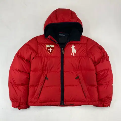폴로 자수 빅포니 스위스 레드 푸퍼 다운 숏 패딩 (100)