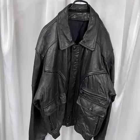 블랙 가죽 봄버 자켓