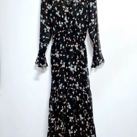 블랙 꽃무늬 롱 쉬폰 시스루룩 원피스