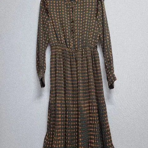 샤틴 체크 롱 원피스 플리츠 주름