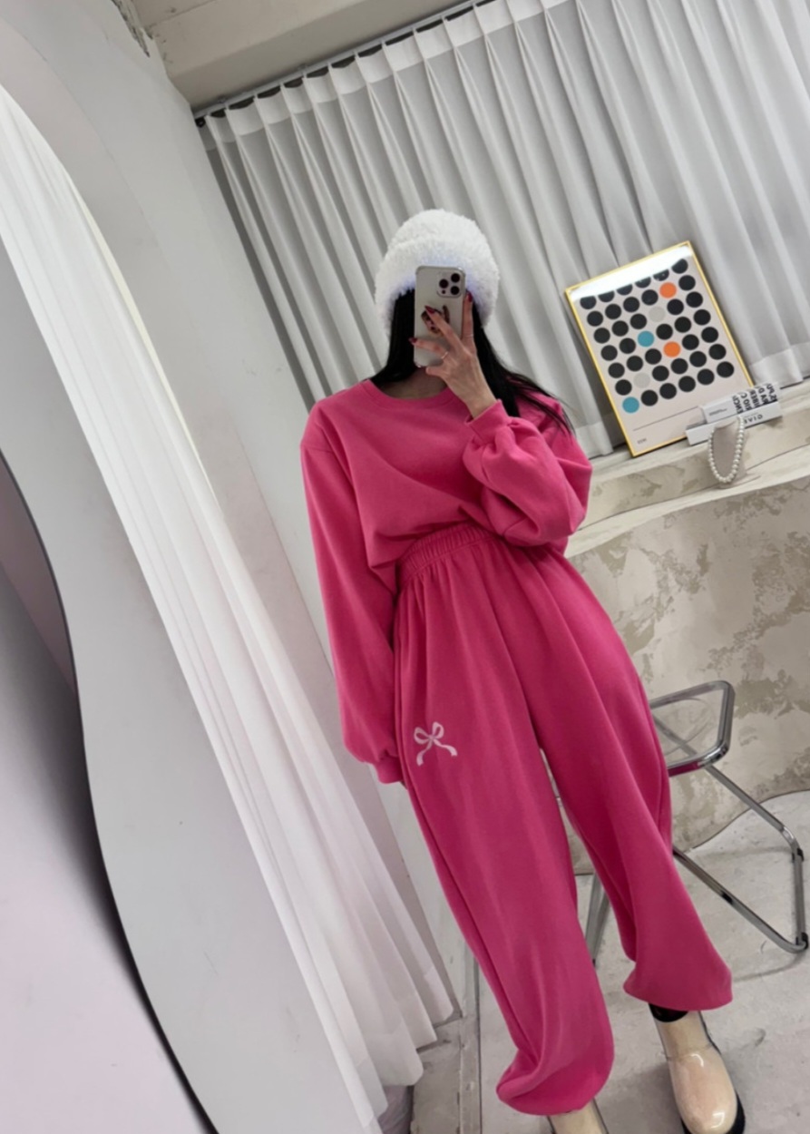 bn9♥New]세일특가♦자수리본  기모  조거/맨투맨세트