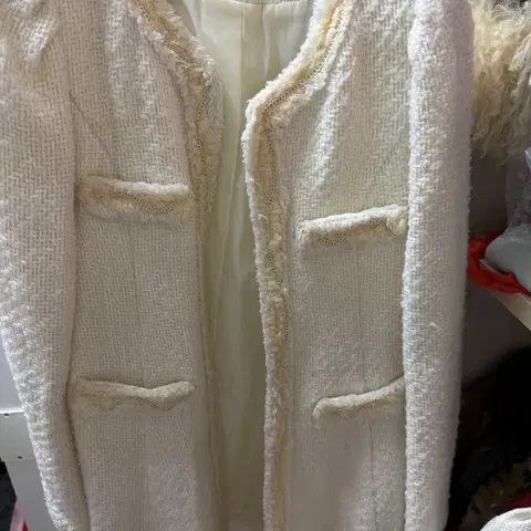 SATIN 화이트 트위드 자켓