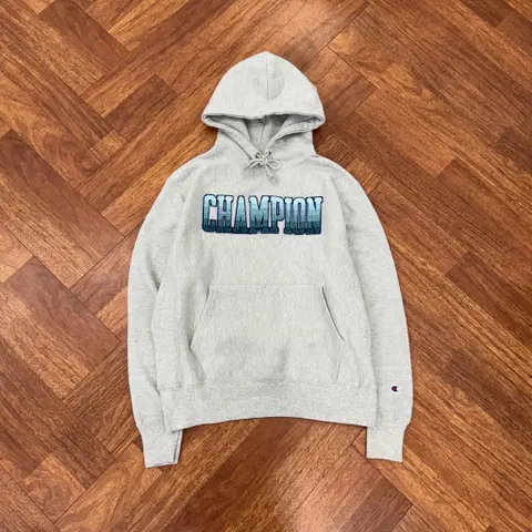 M(100) 챔피온 블루택 빅로고 리버스위브 해비코튼 그레이 후드 티셔츠