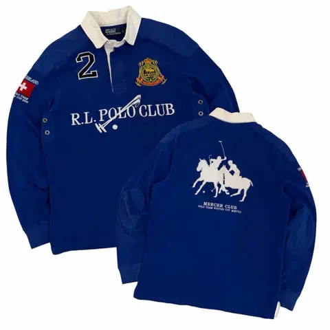 90s 폴로 빅포니 치프키프 스위스 럭비 롱슬리브 카라티 블루