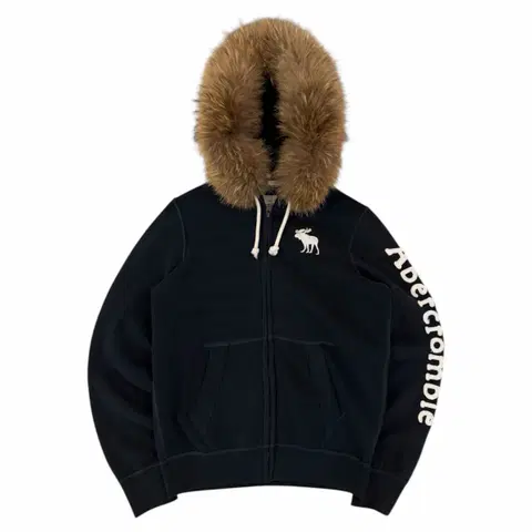 아베크롬비 y2k 울프죠 라쿤 퍼 후드집업 블랙