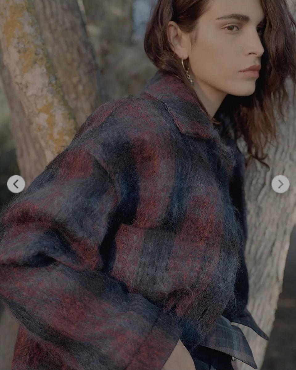 바네사브루노 모헤어 체크 자켓 코트 S 사이즈