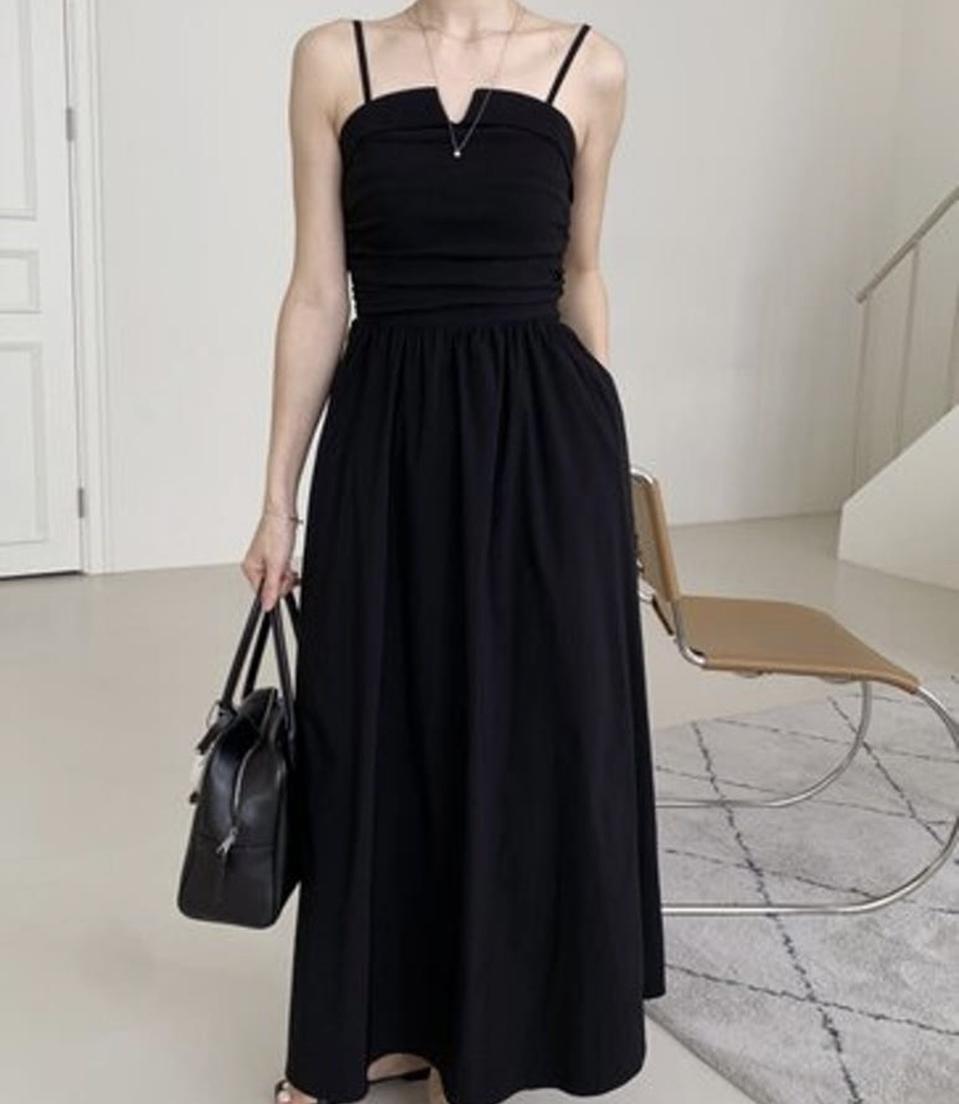 뷔스티에 민소매 나시 원피스 롱 바스락소재