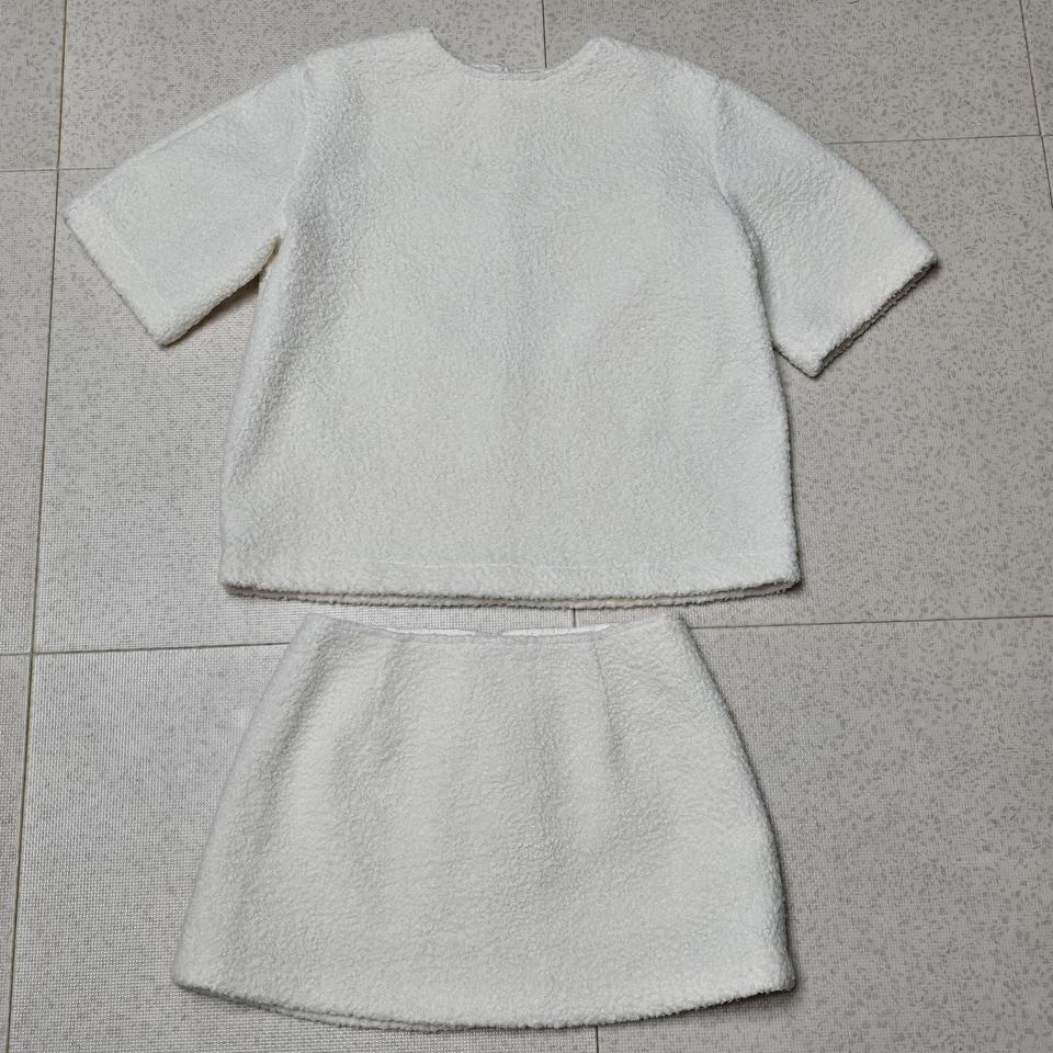 겨울 뽀글이 스커트 세트 반팔 치마 아이보리