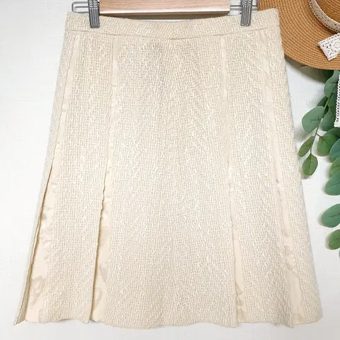 한섬 마인 트위드 실크 울스커트 55 미디 베이지아이보리