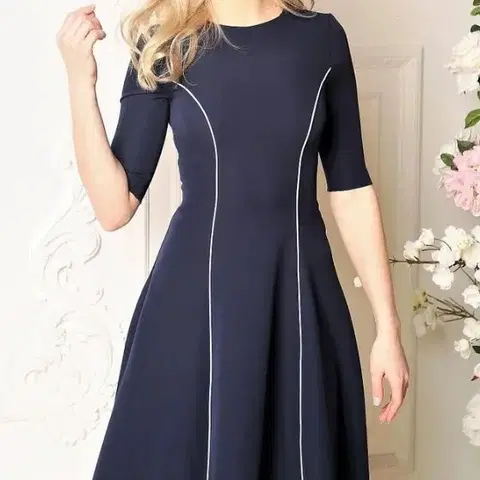 린 A라인 삥줄 미디원피스 55 네이비