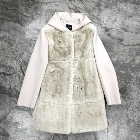 막스마라 위켄드 렉스 퍼 패널 버진울 후드 코트 38