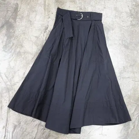 시스템 벨티드 코튼 플레어 롱 스커트 28