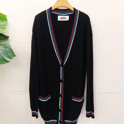 럭키슈에뜨 블랙 배색 롱가디건 55~66