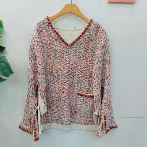 한섬 TIME 타임 브이넥 트위드짜임 니트 탑 55~66