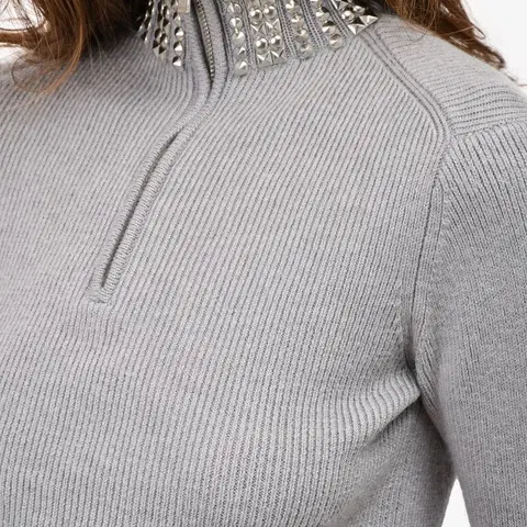 마쥬 스터드넥 반집업니트 55~66