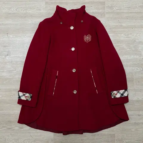 닥스 키즈 체크 배색 모직 코트 자켓 [와인] 165(15세)