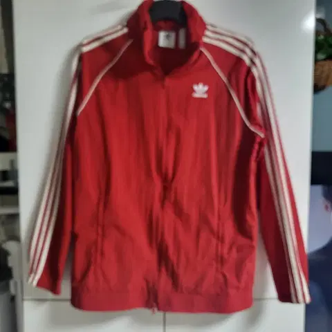 아디다스 빨간색 우븐 삼선 트랙탑