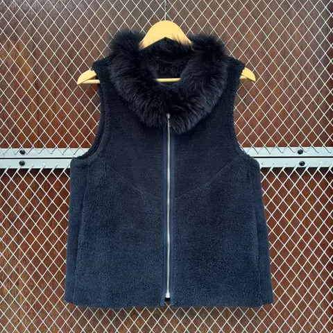 SAGA 사가 천연 폭스 양모 퍼 트리밍 퍼 베스트 조끼