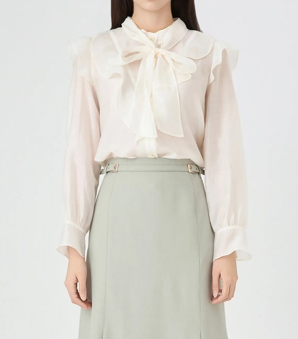 새상품 로맨틱 홀리몰리 시스루 프릴 타이 리본 블라우스 홀복 파티룩 셔츠