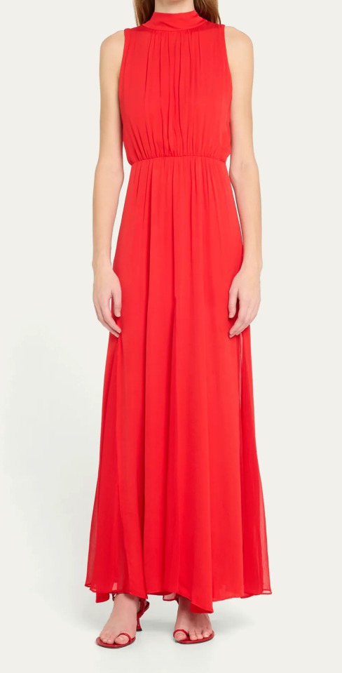 여신 레드 맥시 이브닝 드레스 섹시 홀복 등파임 홀터넥 쉬폰 롱 원피스