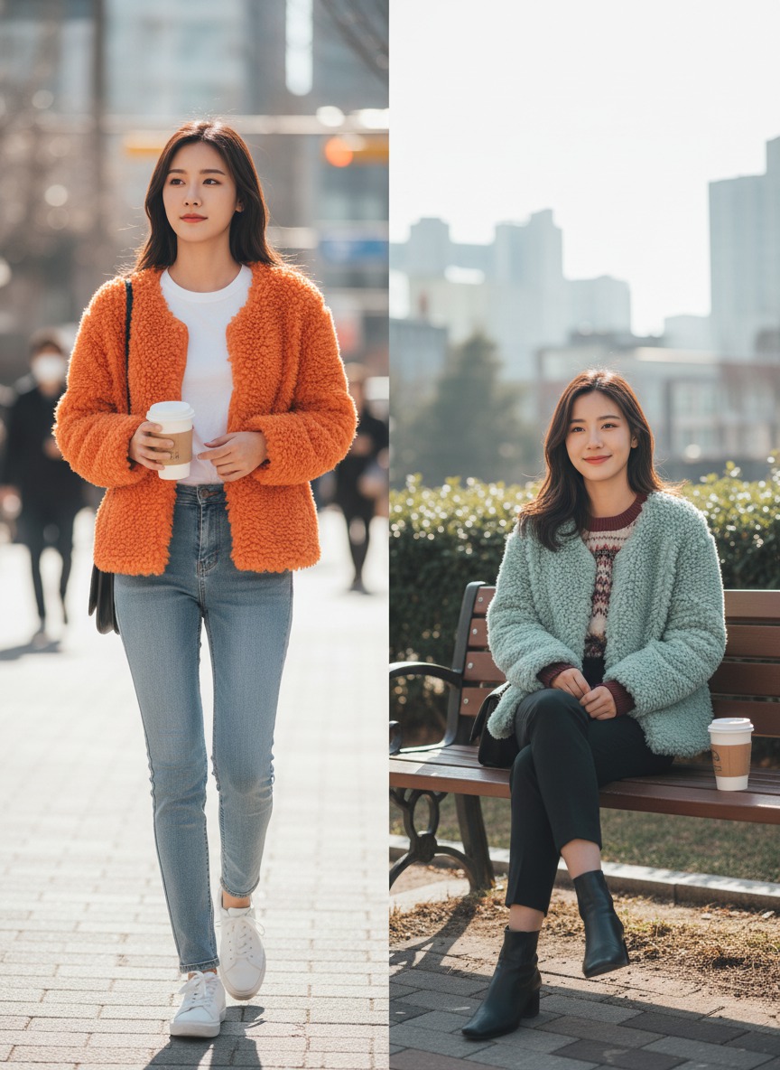 뽀글이 부클퍼 여성자켓 아우터 2개일괄 (새상품)