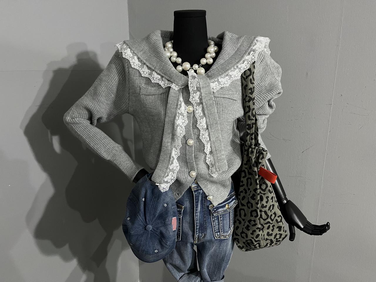 레이스카라니트가디건/니트블라우스/세라카라니트