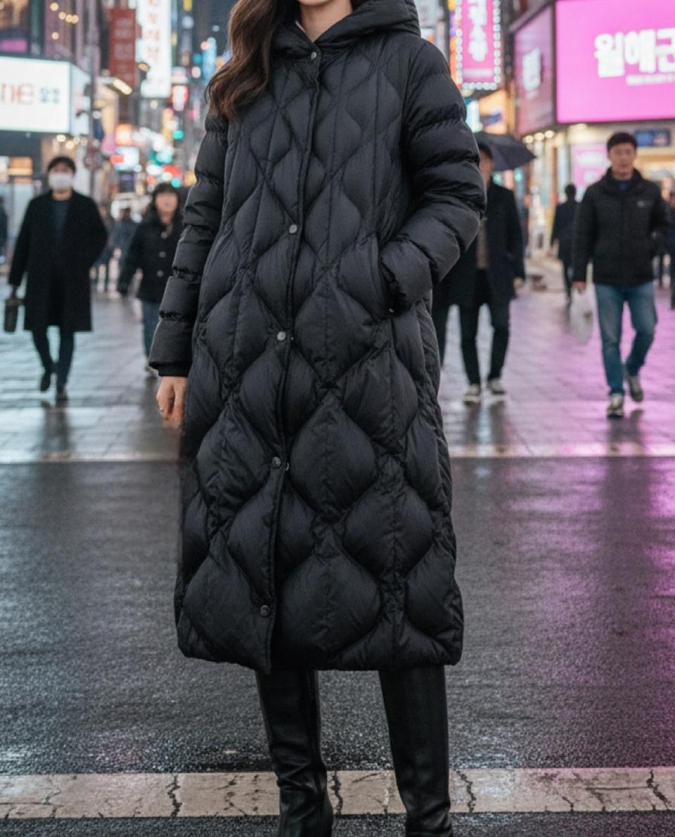퀼팅 덕다운 롱패딩 (55~66)