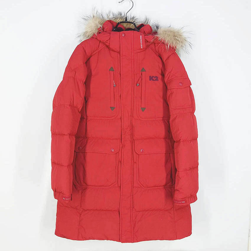 케이투 여성 후드퍼 덕다운 하프패딩 레드 (HU42409)