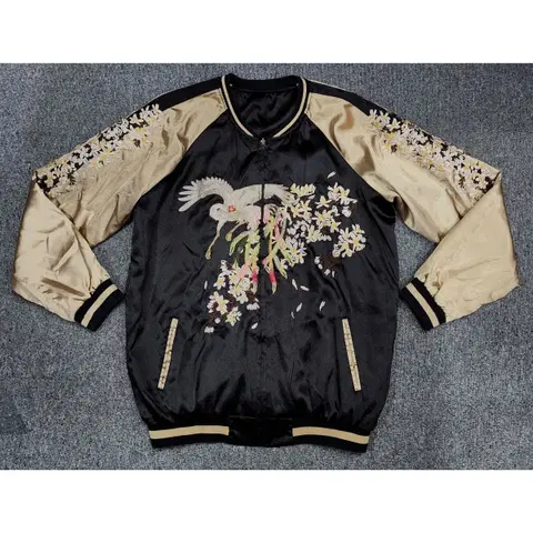 빈티지 동양풍 봉황 사쿠라 자수 리버시블 양면 스카쟌 자켓 XL